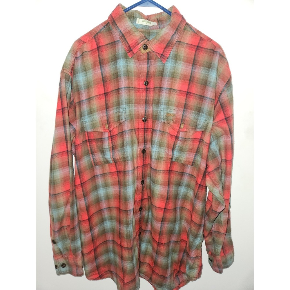 Orvis Flannel Shirt Mens XL Red Green Blue Plaid Button Up